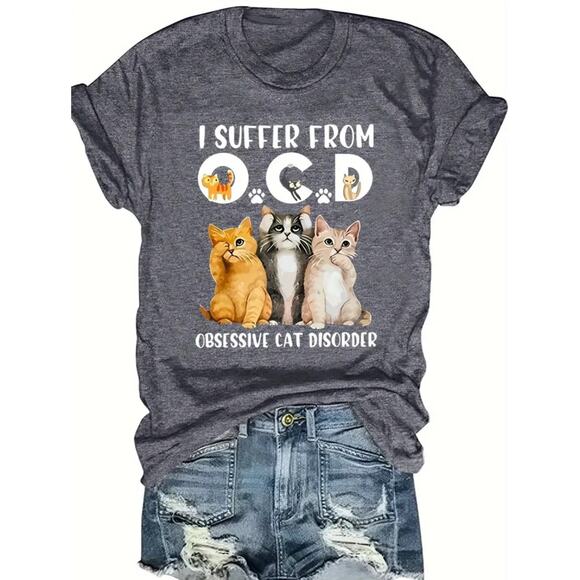 Heather Grey OCD "Obsessive Cat Disorder" T-Shirt 3X NWT - Picture 1 of 8